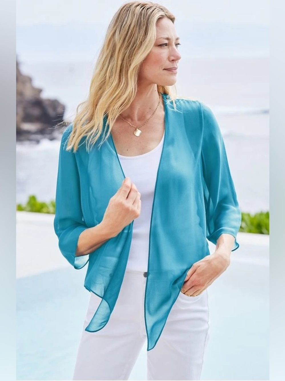 Soft Surroundings 100% Silk Undercover Topper Lightweight Cardigan